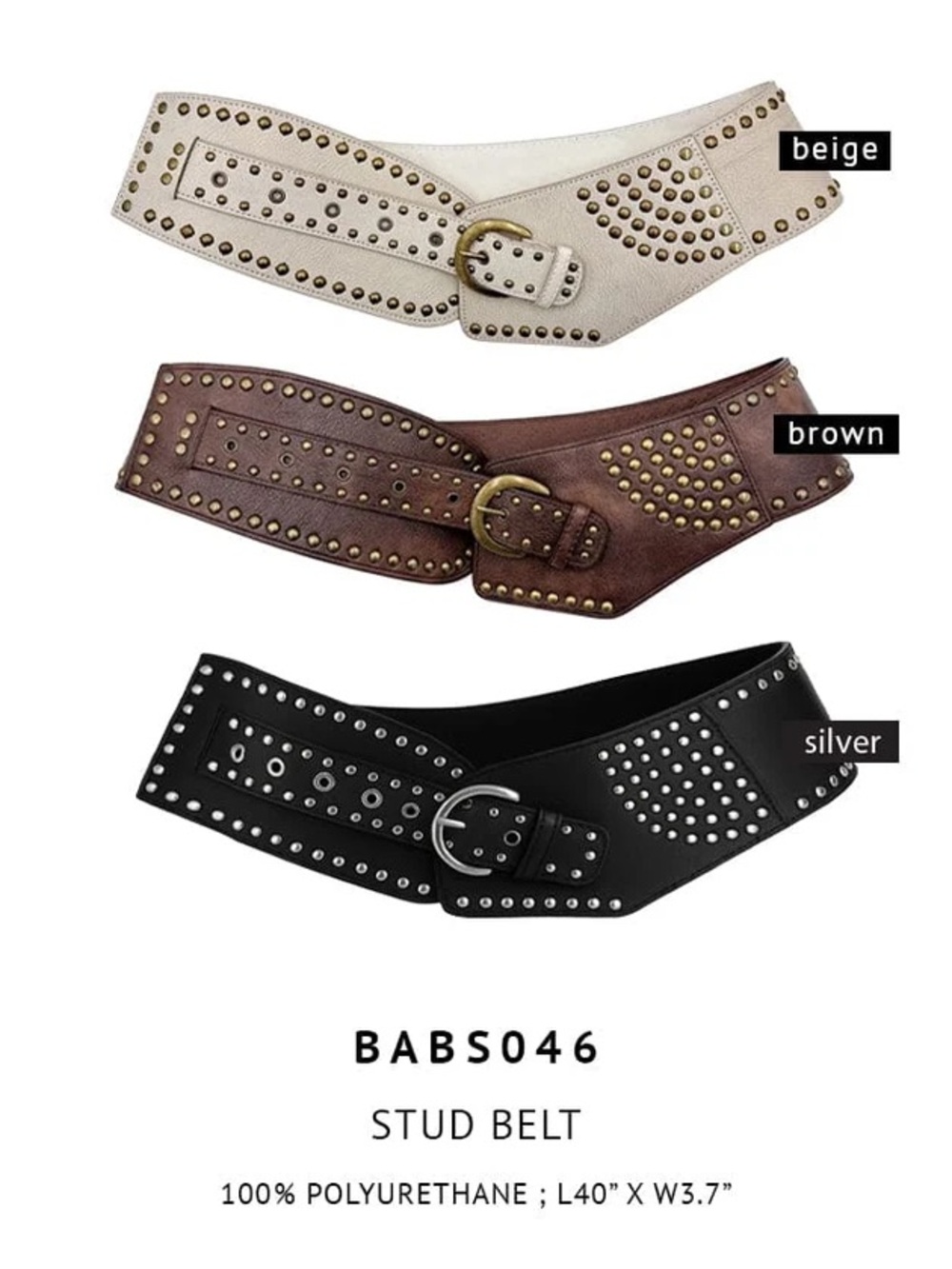 Stud Waist Belt with Metal Studs - Black, Brown, Beige